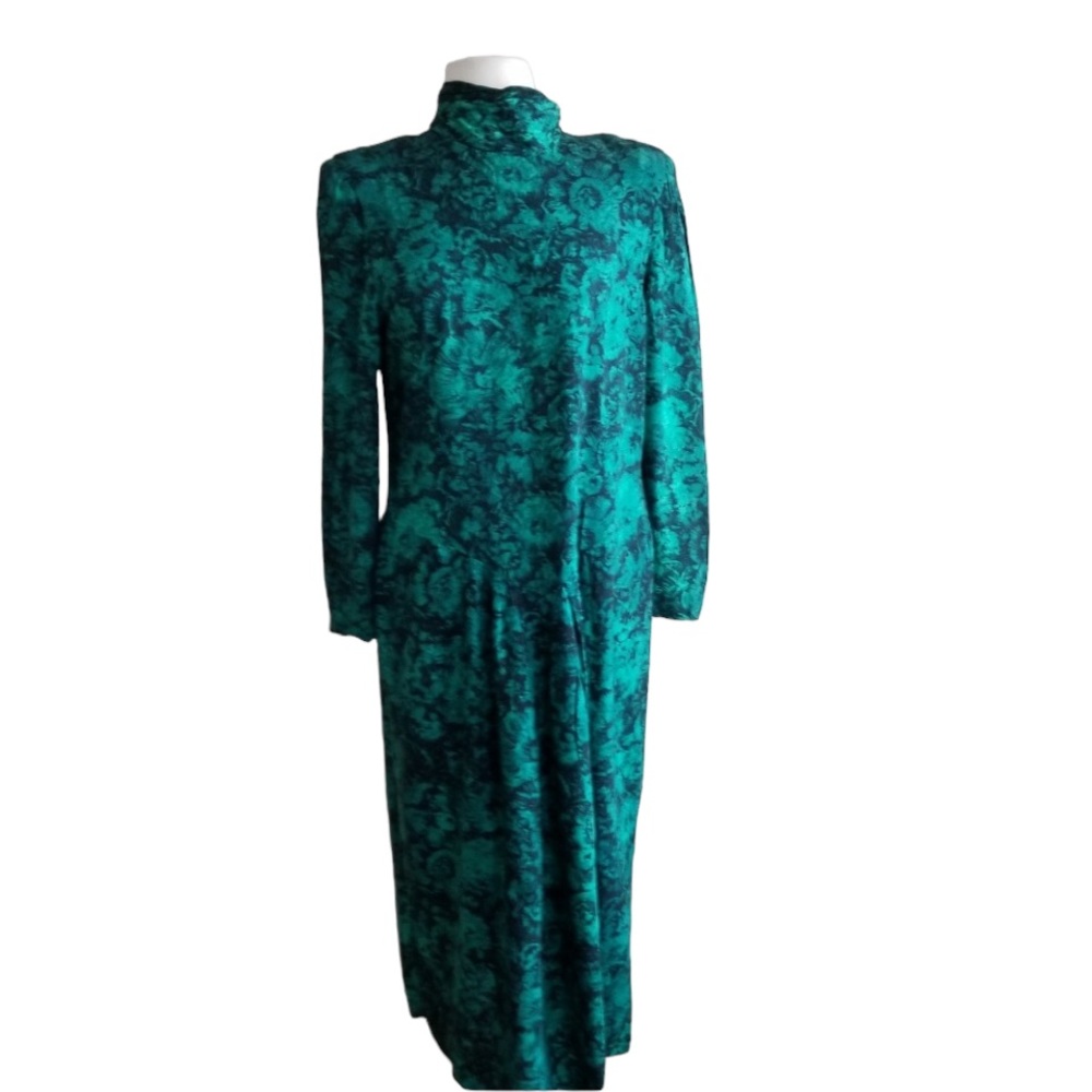 1980s Patty O'Neil Green/Black Rayon Dress